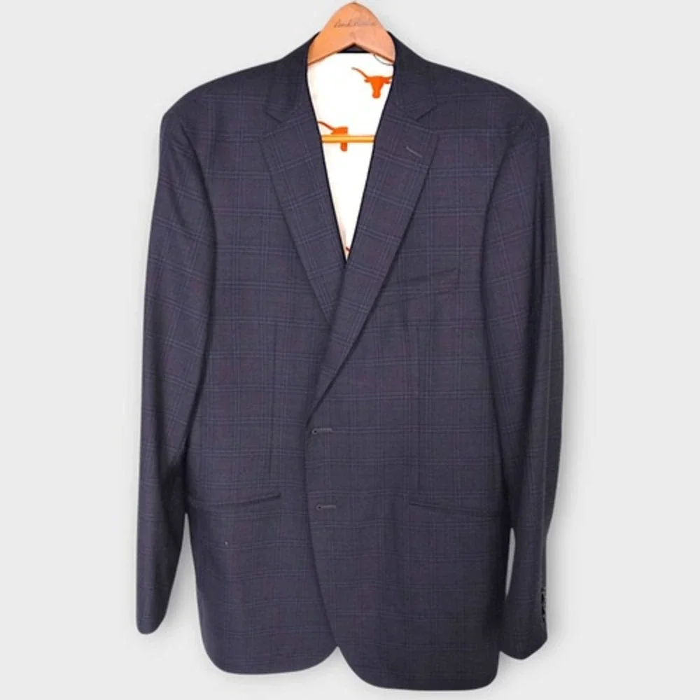Reveal Mens Sport Coat 48L Blue Plaid‎ Custom UT Longhorns Lined New